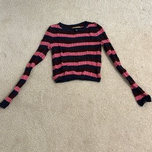 cropped tight pink and blue sweater